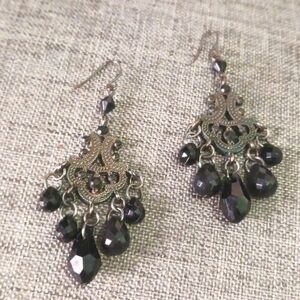 Intricate Black Chandelier Earrings Goth Classical - Pre-loved (2.5")